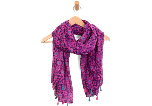  Joy Accessories Fuchsia Vibrant Blooms Tassel Scarf 