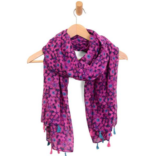  Joy Accessories Fuchsia Vibrant Blooms Tassel Scarf 