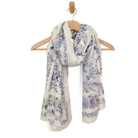 Birds & Flowers Scarf Blue