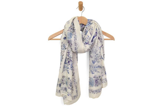  Joy Accessories Birds & Flowers Scarf Blue 