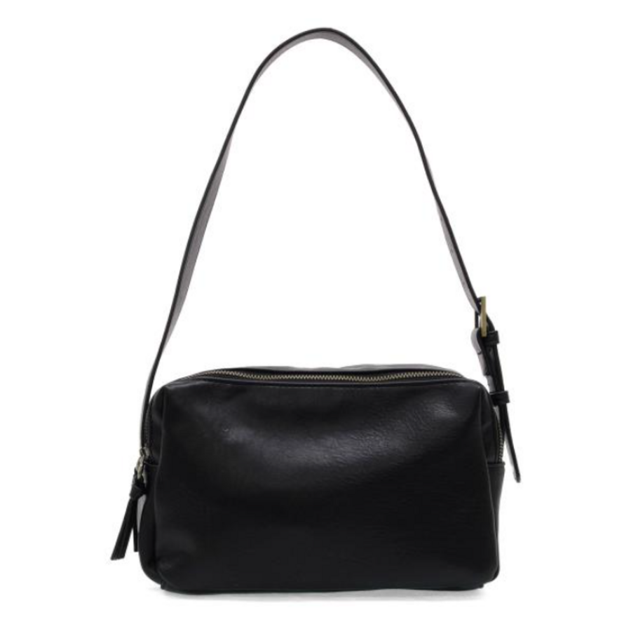 Vegan Leather Double Zip Shoulder Bag