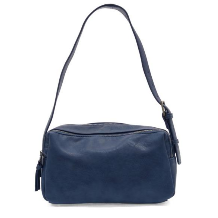 Vegan Leather Double Zip Shoulder Bag