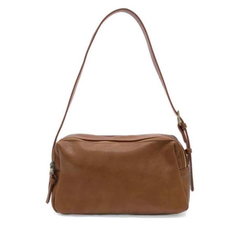 Vegan Leather Double Zip Shoulder Bag