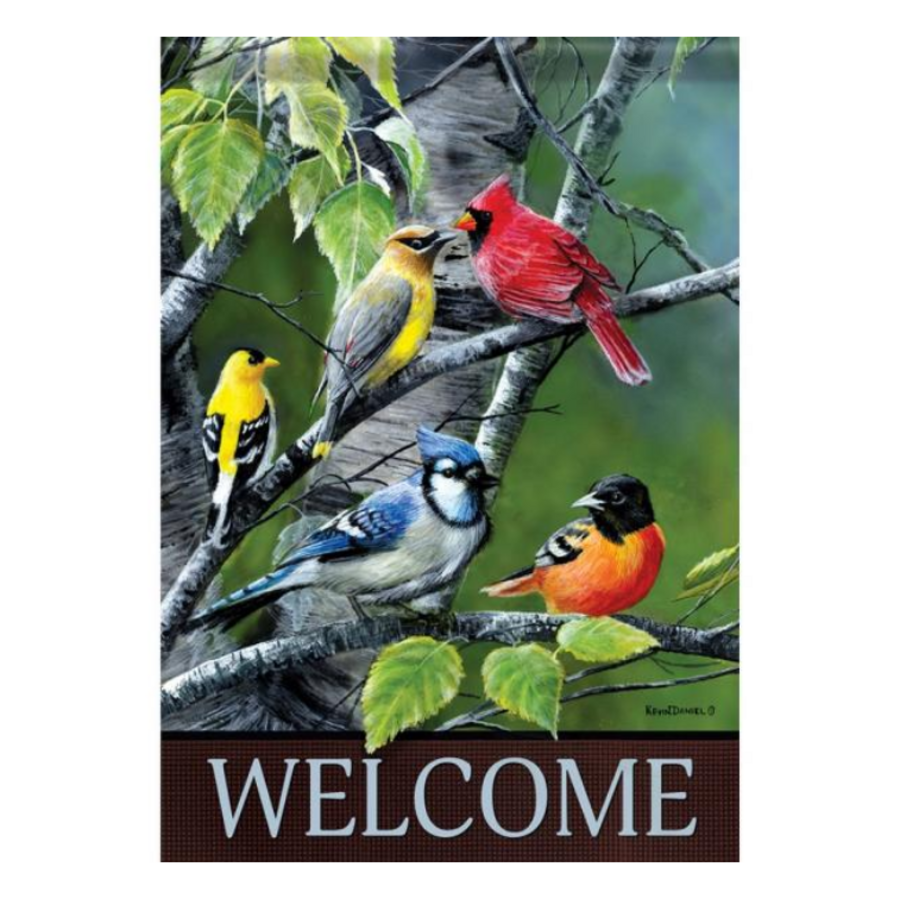 Songbirds on Birch Branches Garden Flag
