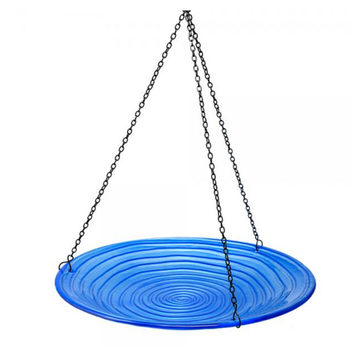  Blue Swirls Glass Hanging Bird Bath 