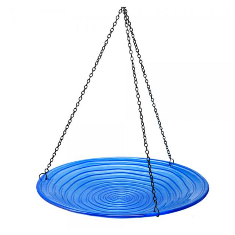 Blue Swirls Glass Hanging Bird Bath