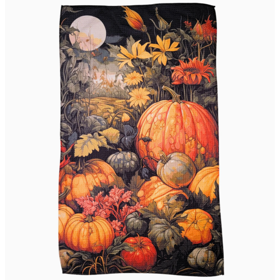 Fall Full Moon Harvest Halloween Waffle Towel