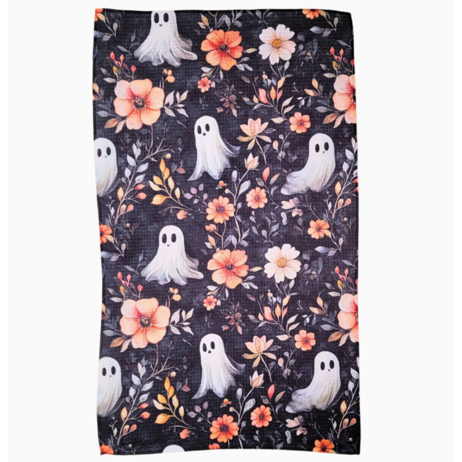 Ghosts & Fall Flowers Waffle Towel