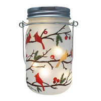 Cardinals on Boughs LED Mason Jar