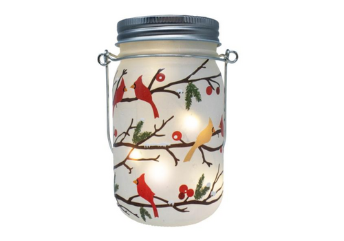  Cardinals on Boughs LED Mason Jar 