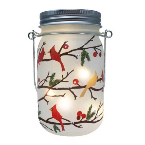  Cardinals on Boughs LED Mason Jar 