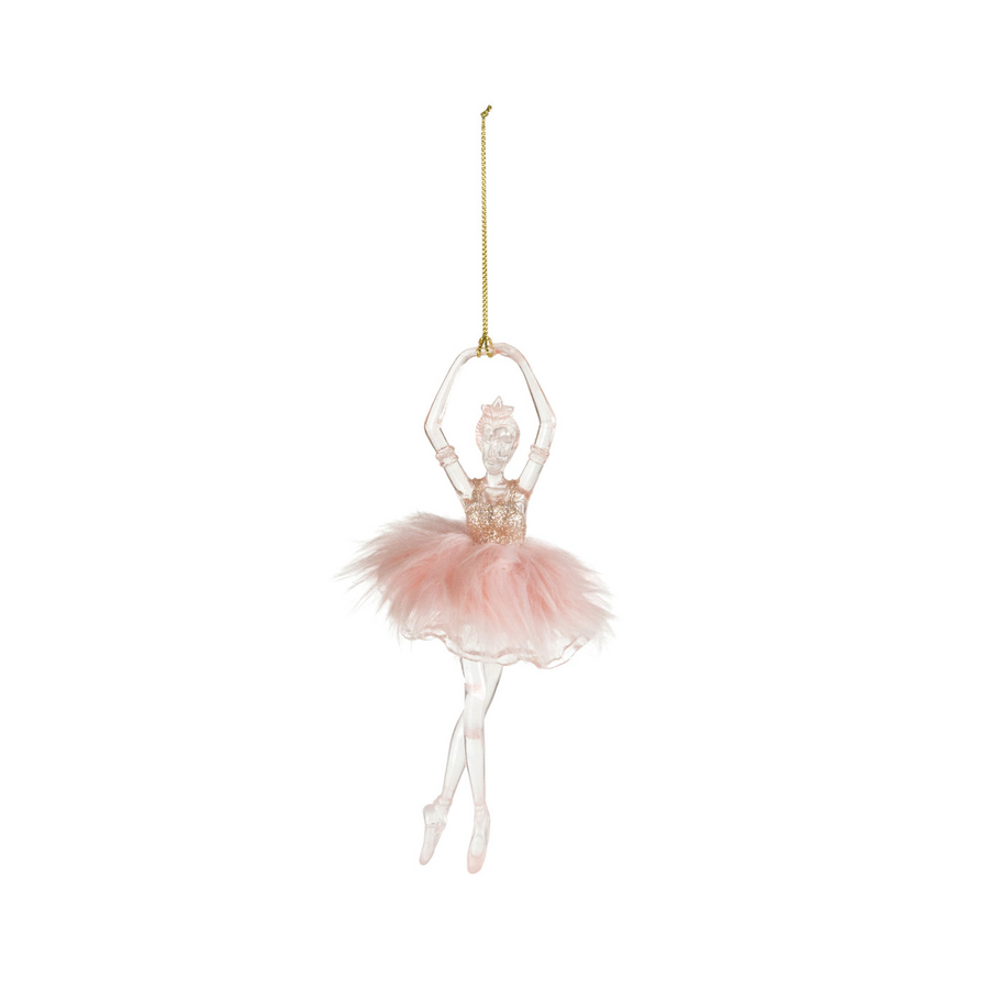 Ballerina Ornament with Fluffy Pink Tutu and Glitter