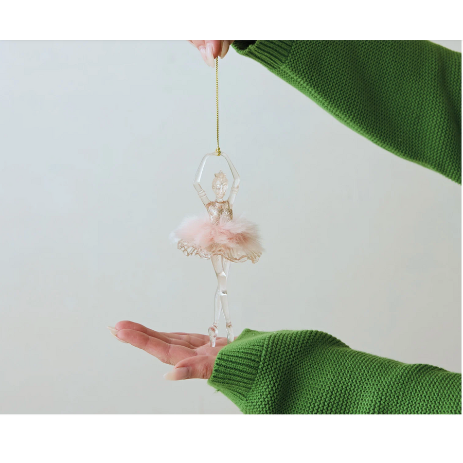 Ballerina Ornament with Fluffy Pink Tutu and Glitter