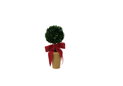  Creative Co-Op Dried Boxwood Tree in Terracotta Pot with  Red Velvet Bow 