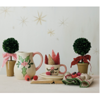 Dried Boxwood Tree in Terracotta Pot with  Red Velvet Bow