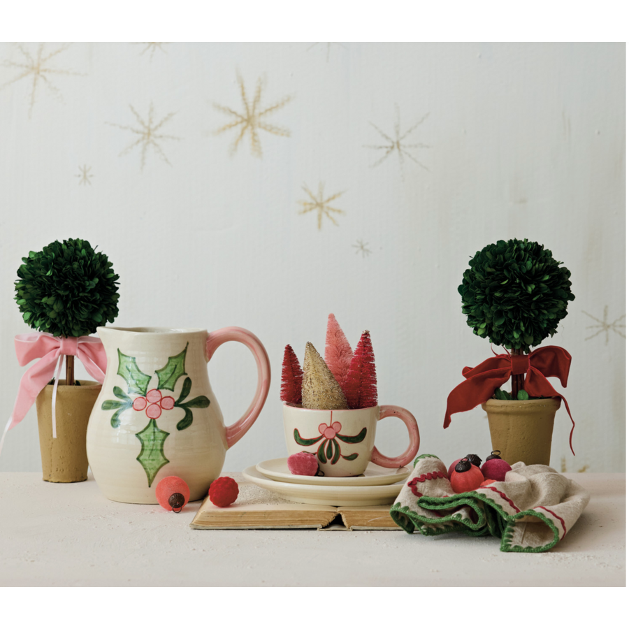 Dried Boxwood Tree in Terracotta Pot with  Red Velvet Bow