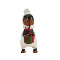 Resin Dachshund in Holiday Sweater & Hat
