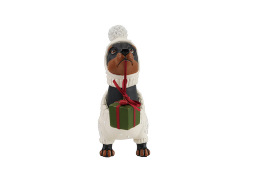 Creative Co-Op Resin Dachshund in Holiday Sweater & Hat 