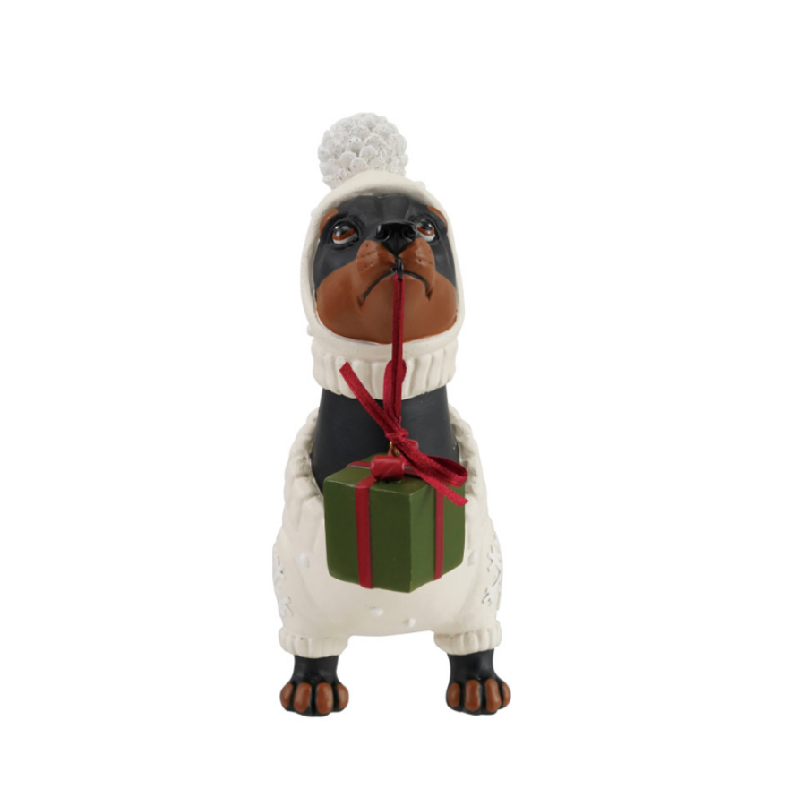 Resin Dachshund in Holiday Sweater & Hat