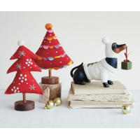 Resin Dachshund in Holiday Sweater & Hat