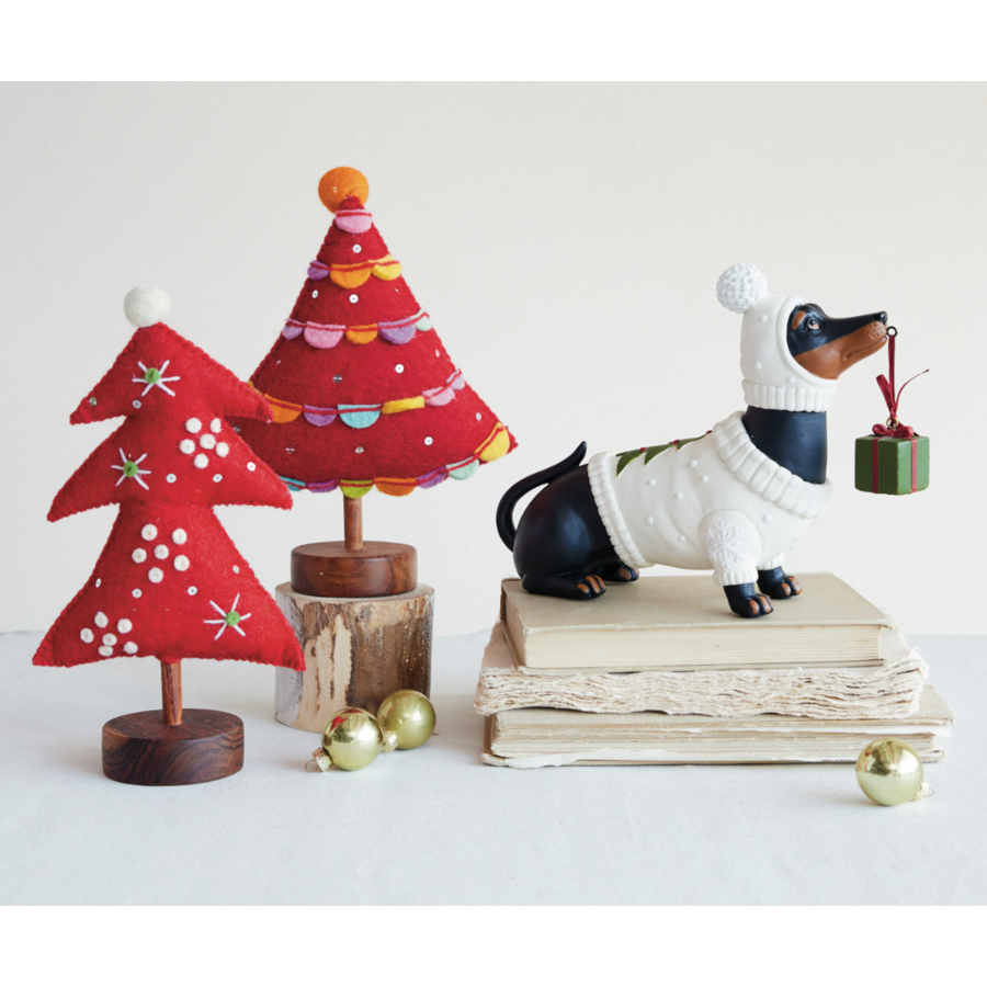Resin Dachshund in Holiday Sweater & Hat