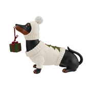 Resin Dachshund in Holiday Sweater & Hat