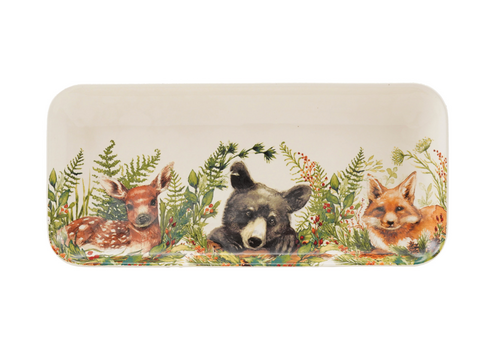  Creative Co-Op Stoneware Platter with Woodland Animals & Seasonal Botanicals 