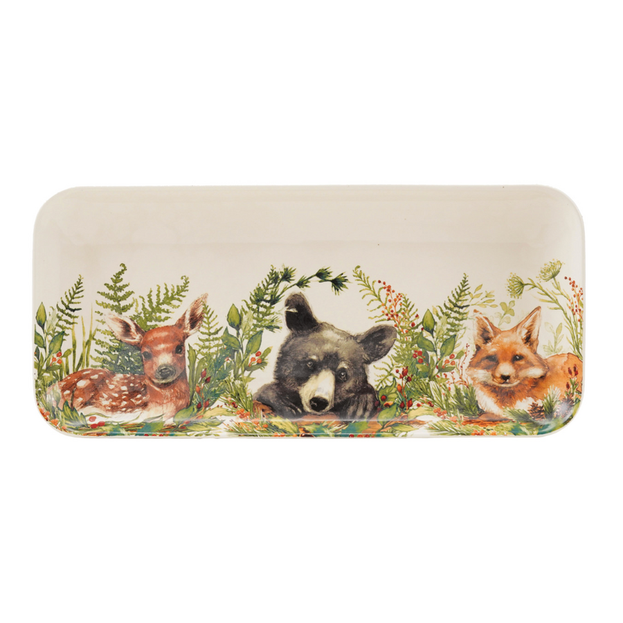 Stoneware Platter with Woodland Animals & Seasonal Botanicals