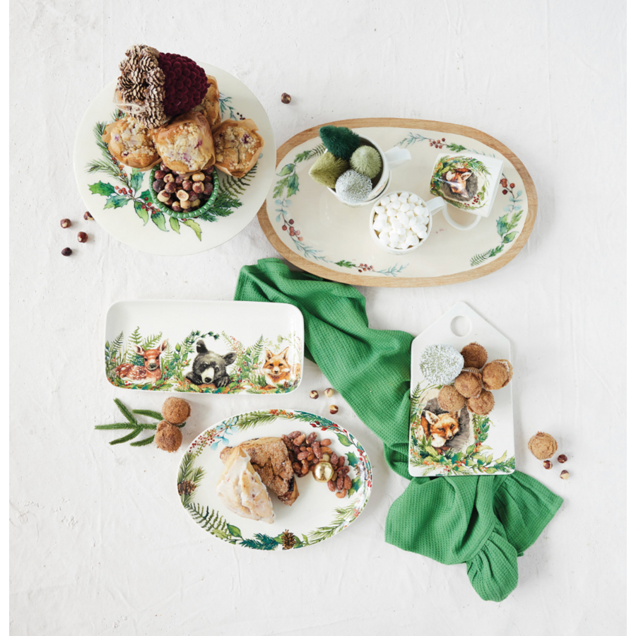 Stoneware Platter with Woodland Animals & Seasonal Botanicals