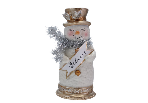  Creative Co-Op Resin Glitter Snowman with Tinsel Scarf 
