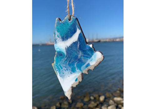  Flow Art Studios Maine State Ocean Ornament with Sand 