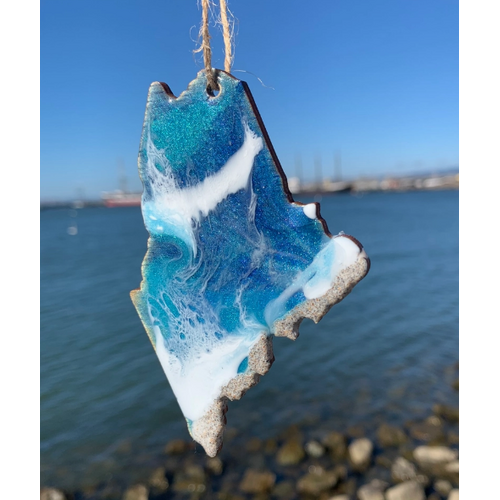  Flow Art Studios Maine State Ocean Ornament with Sand 