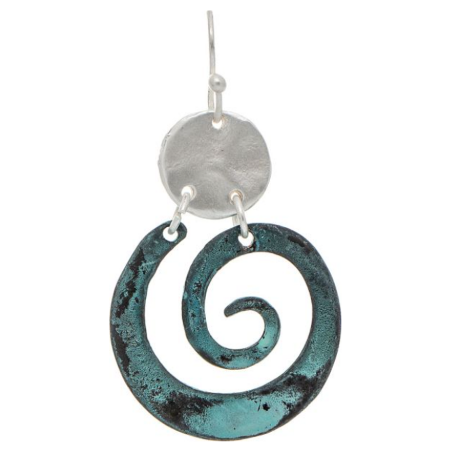 Disc Top Patina Swirl Earrings
