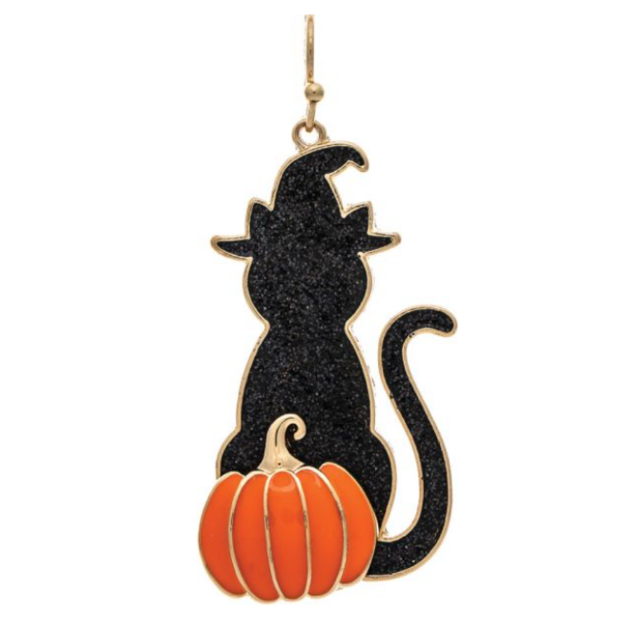 Witch Cat Silhouette Pumpkin Earrings