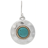 Two Tone Turquoise Hammered Disc Earrings