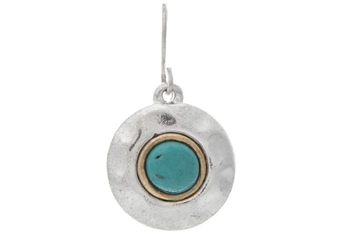  Rain Jewelry Collection Two Tone Turquoise Hammered Disc Earrings 