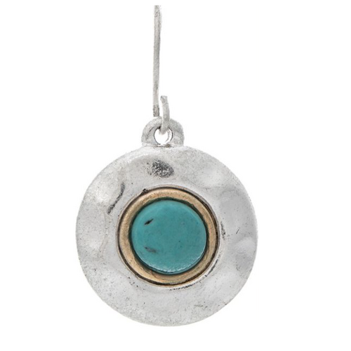  Rain Jewelry Collection Two Tone Turquoise Hammered Disc Earrings 