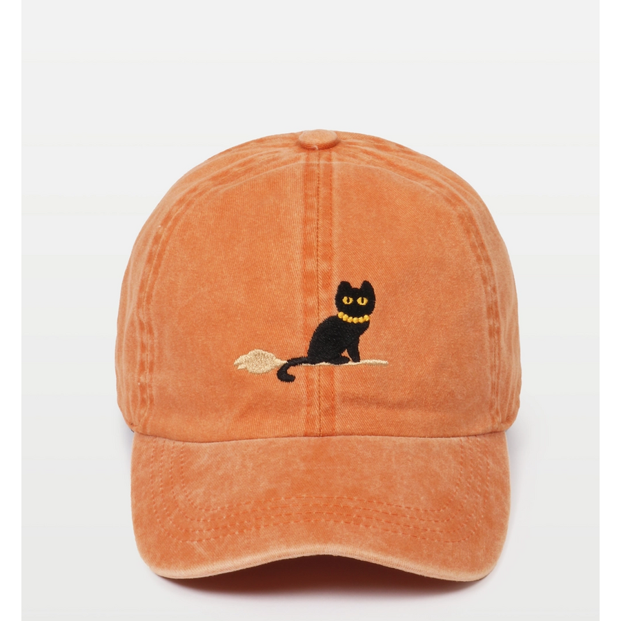 Black Cat Embroidery Cotton Baseball Cap Rust