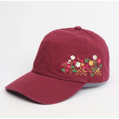  David and Young Flowers Side Embroidery Cotton Baseball Cap Plum 