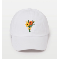 Flower Embroidery Cotton Baseball Cap White