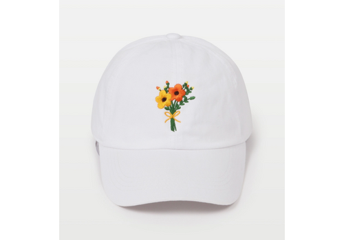  David and Young Flower Embroidery Cotton Baseball Cap White 