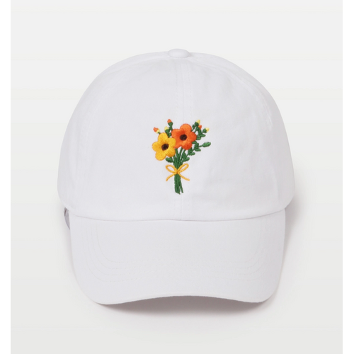  David and Young Flower Embroidery Cotton Baseball Cap White 
