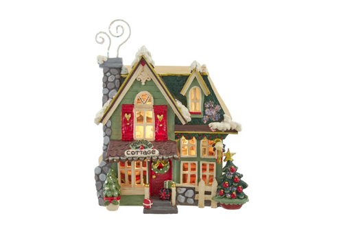  Kurt Adler 11.5" Light Up Snow Town Santa Kringle Cottage Table Piece 