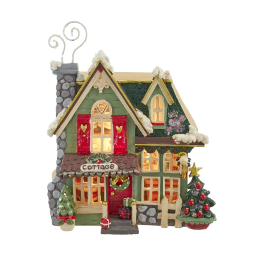 11.5" Light Up Snow Town Santa Kringle Cottage Table Piece