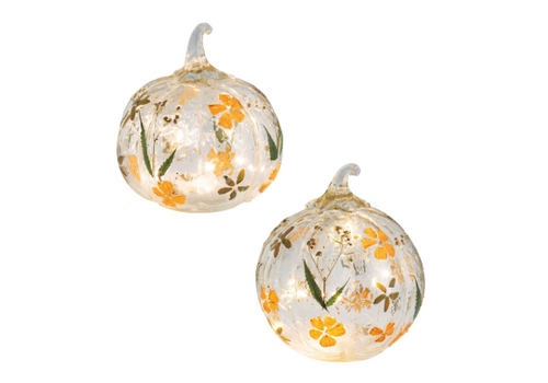  Mud Pie Pressed Flower LED Glass Pumpkin 