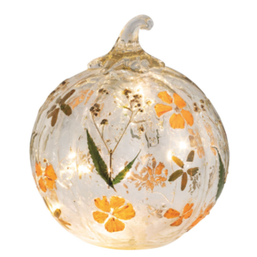 Pressed Flower LED Glass Pumpkin