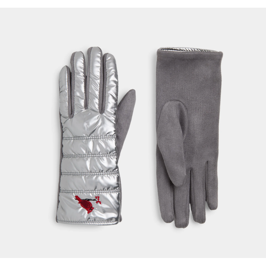 Embroidered Cardinal Puffer Touchscreen Gloves