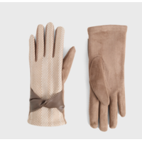 Faux Leather Twist Houndstooth Touchscreen Gloves Tan