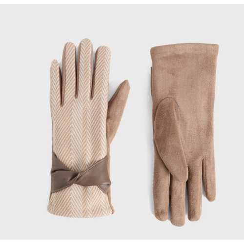  COCO + CARMEN Faux Leather Twist Houndstooth Touchscreen Gloves Tan 