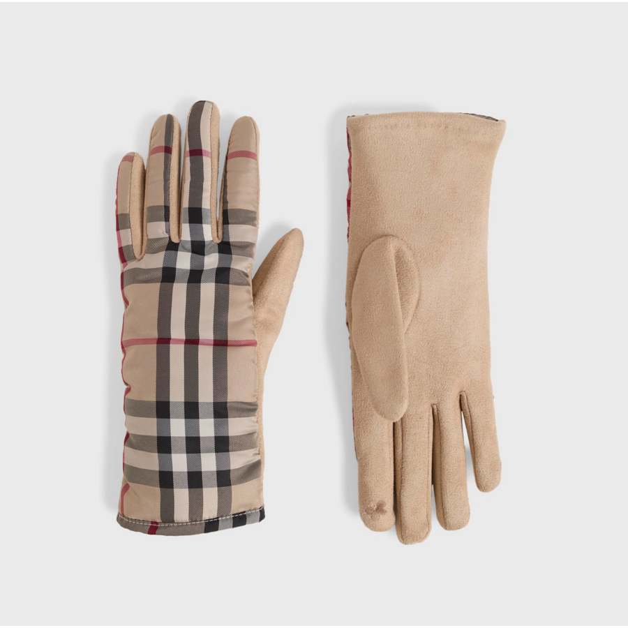 Brilliant Plaid Touchscreen Gloves Camel